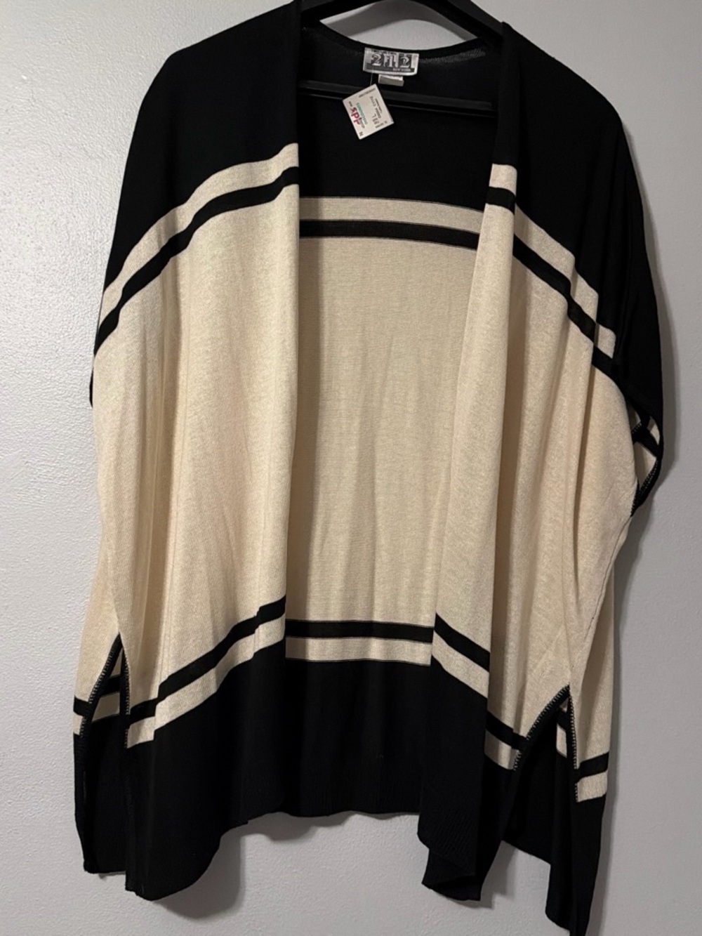 Open-Front Women's Black & Cream Striped Cardigan